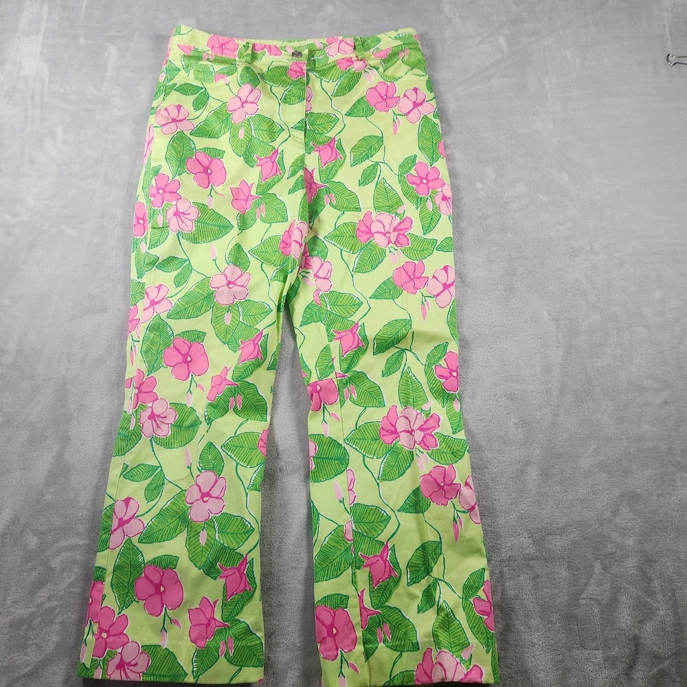 Lilly Pulitzer Pants Womens 8 Tropical Hibiscus White Label VTG Preppy - Picture 1 of 6